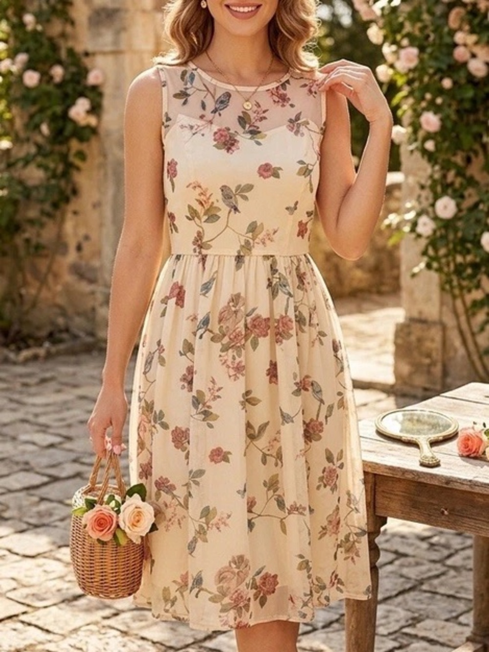Disney Snow White Midi LC Floral Etherial Coquette Owl Sheer Midi Dress Size 14